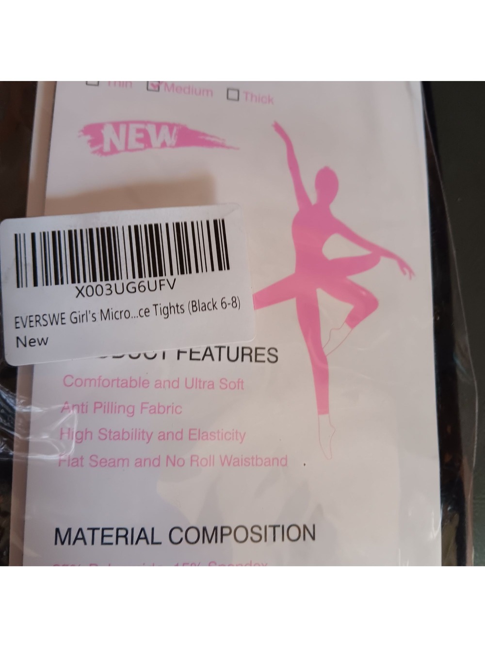 Microfiber Tights Black Size 6-8 New Everswe Girls Semi Opaque
